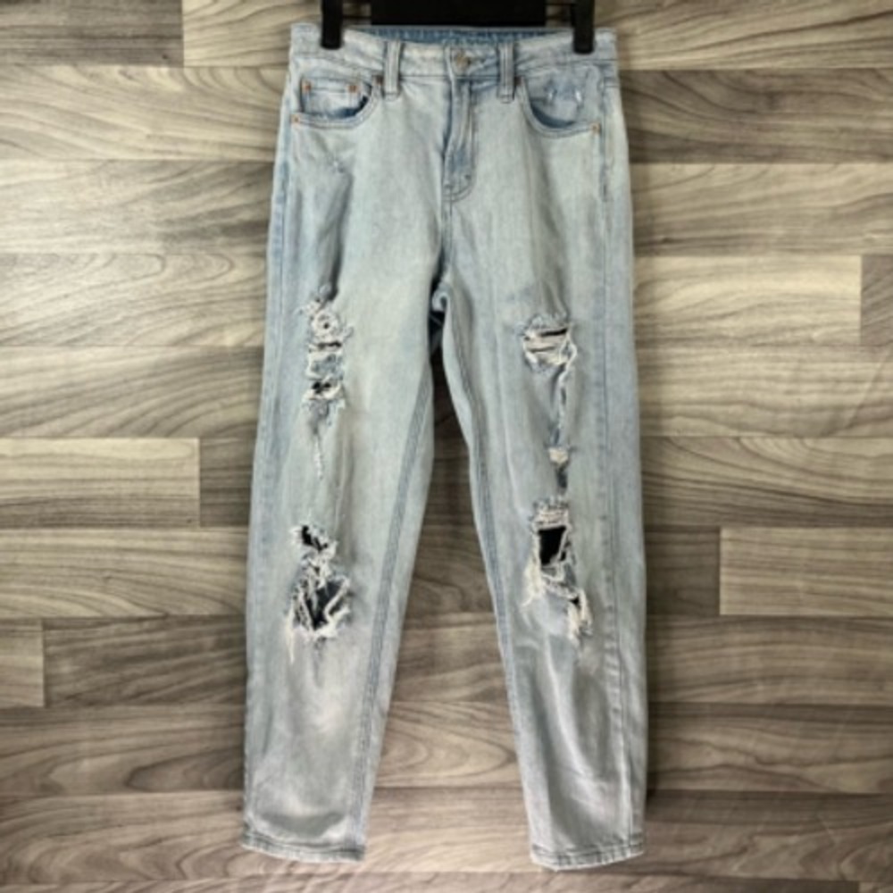 Wild Fable Womens Straight Leg Jeans Blue Distressed Light Wash High Rise Zip 0
